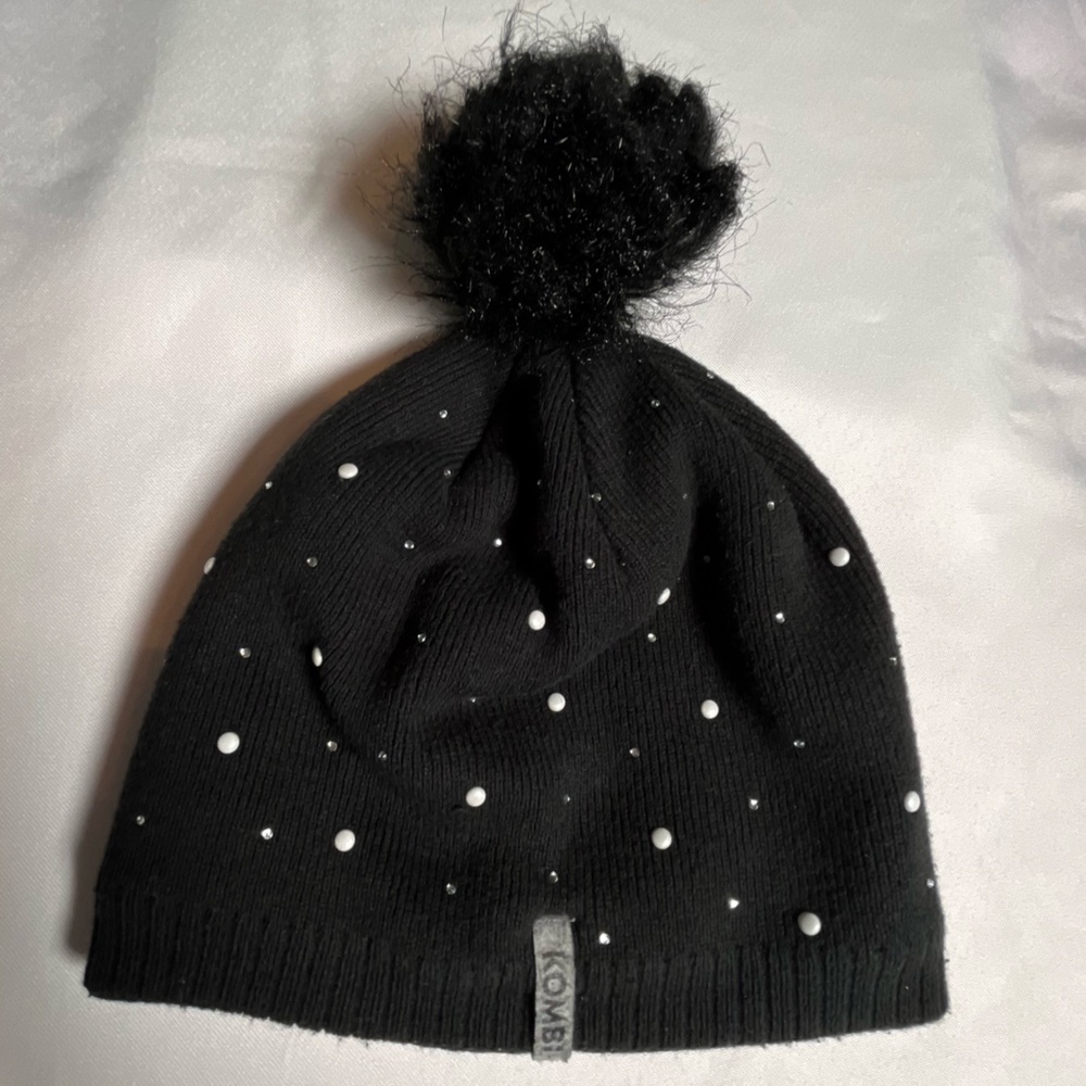 Kombi Junior Girls Flashy Black Pom Pom Lined Toque